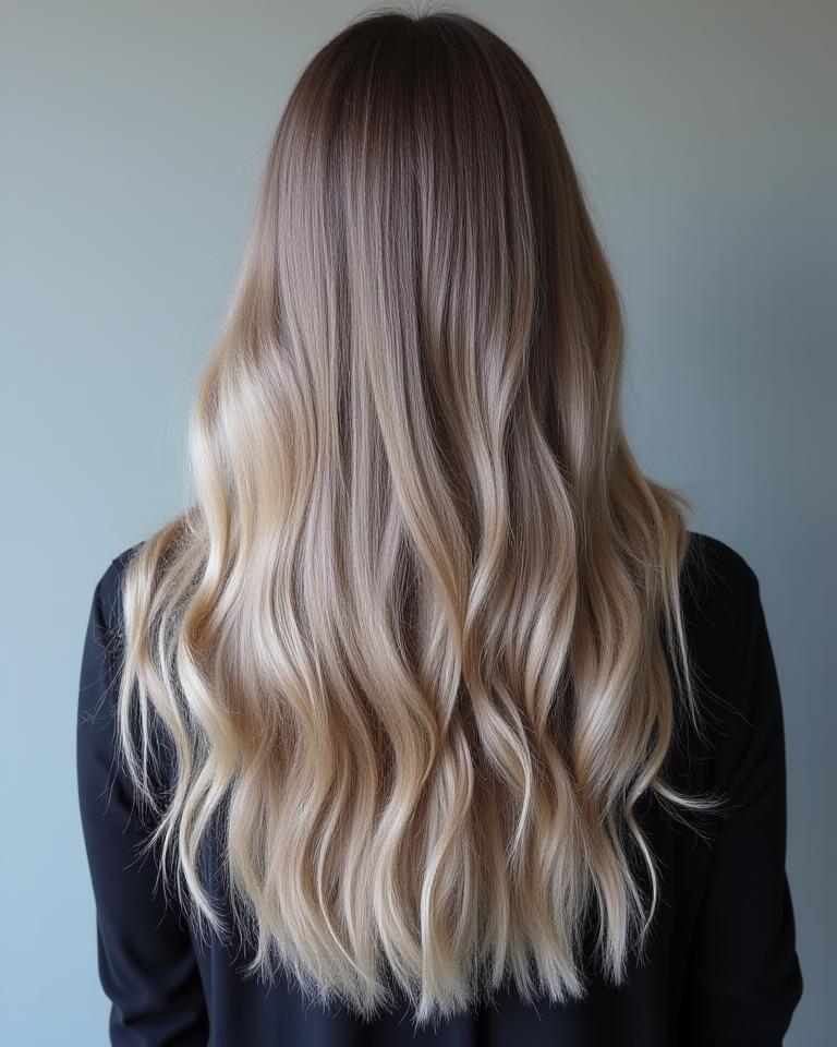 Aschblondes Balayage auf langem Haar